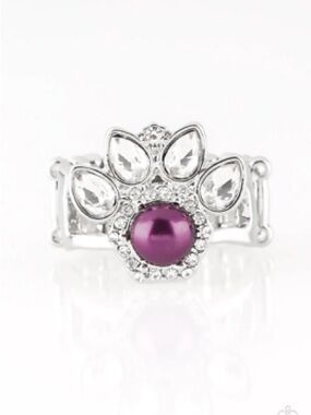 paparazzi Silver-Tone Paw Ring with Purple Pearl and Clear Stones